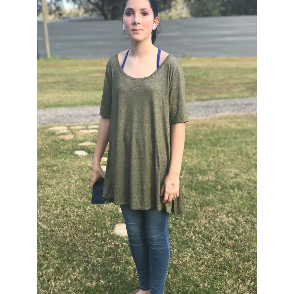 LuLaRoe Womens Top Size Small Perfect T Tunic Olive Shirt Green Heathered Solid